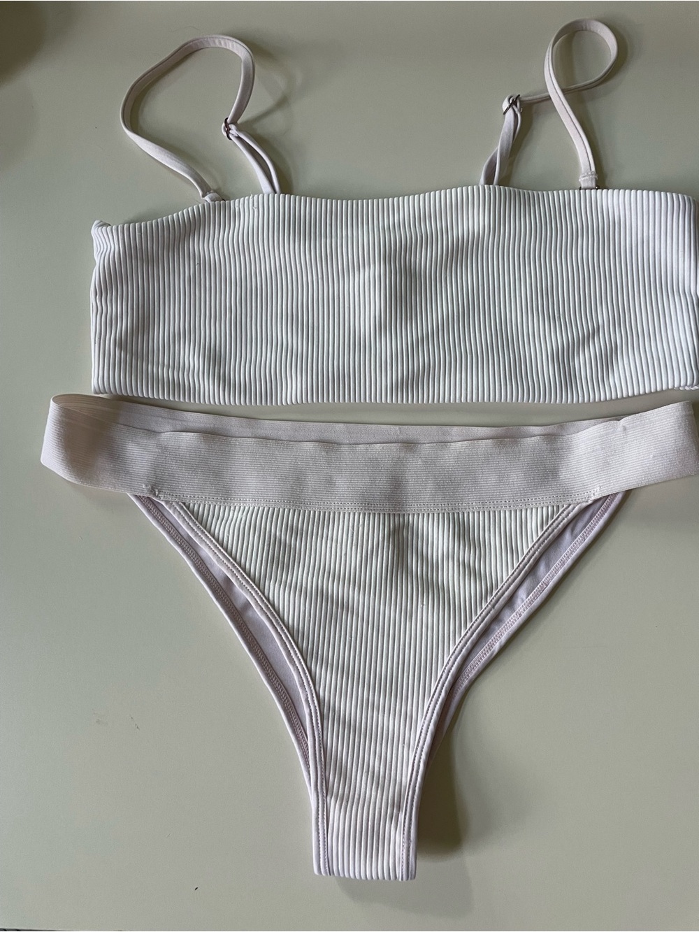 Frankie’s Bikinis Ribbed Two-Piece Bikini Set in Light Pink, size S